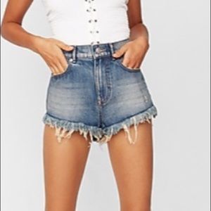 Express high waisted cutoff denim shorts